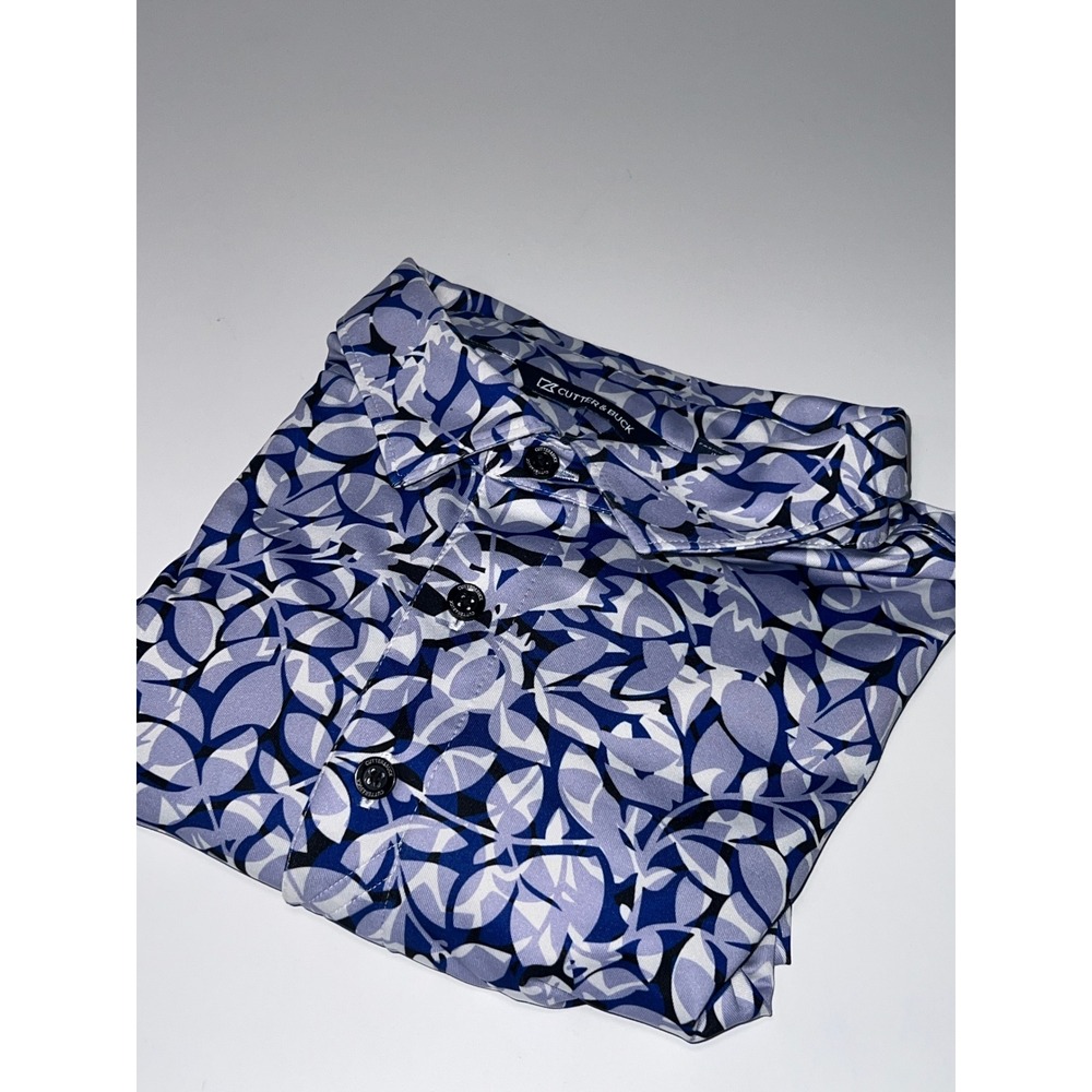 Cutter & Buck Golf Polo Mens XXL Blue Abstract Leaf Print Tapawingo National GC - Picture 12 of 13
